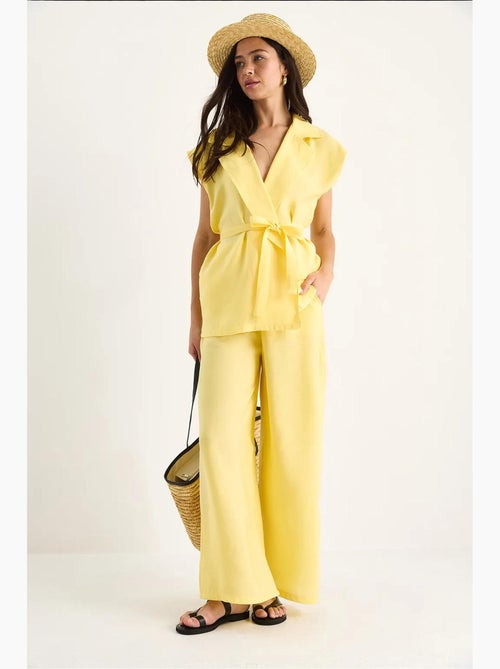 Ensemble gilet ceinturé bianco avec pantalon palazzo à poches et modal lucci - Kiabi