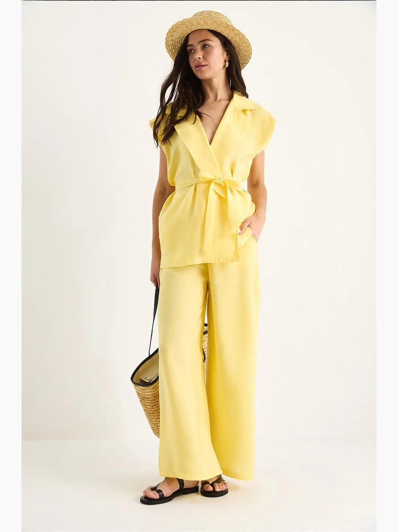 Ensemble gilet ceinturé bianco avec pantalon palazzo à poches et modal lucci Jaune citron - Kiabi