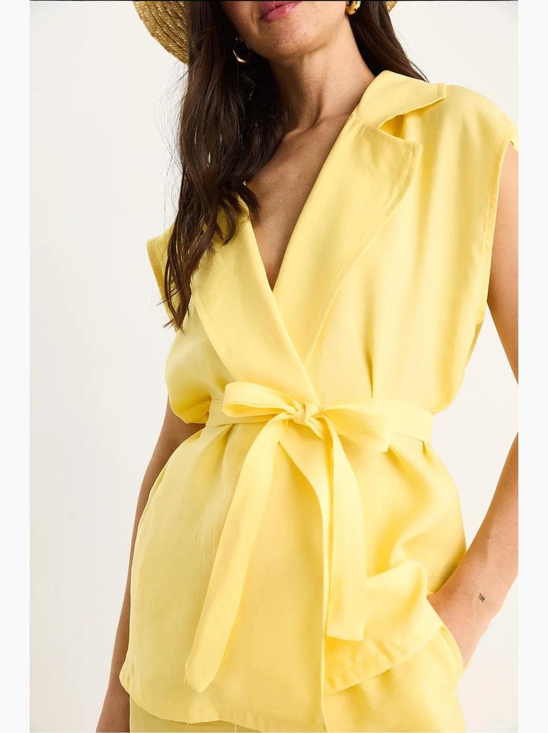 Ensemble gilet ceinturé bianco avec pantalon palazzo à poches et modal lucci Jaune citron - Kiabi