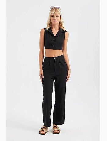 Ensemble gilet court à col en v et pantalon droit plissé hiccup