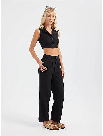 Ensemble gilet court à col en v et pantalon droit plissé hiccup