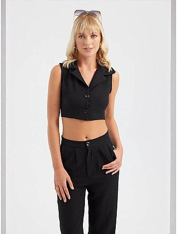 Ensemble gilet court à col en v et pantalon droit plissé hiccup