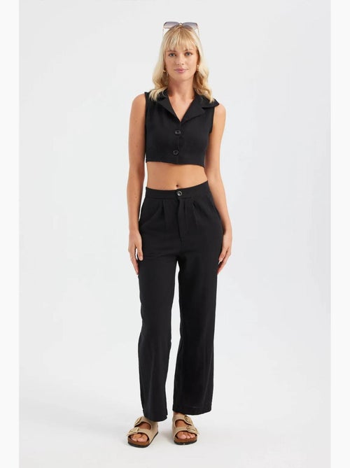 Ensemble gilet court à col en v et pantalon droit plissé hiccup - Kiabi