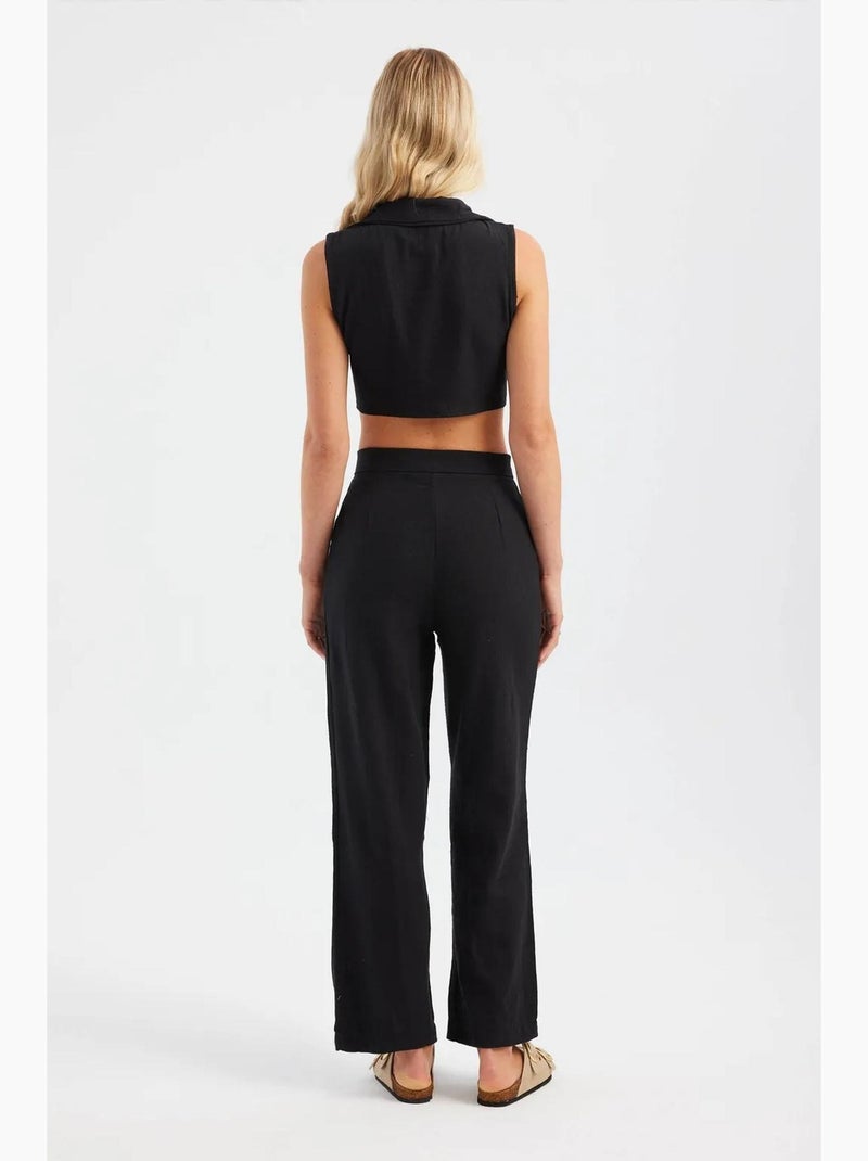 Ensemble gilet court à col en v et pantalon droit plissé hiccup Noir - Kiabi