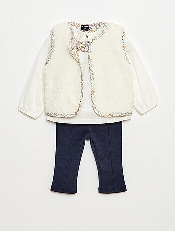 Ensemble gilet effet moutonné + t-shirt + legging - 3 pièces