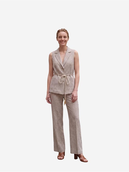 Ensemble gilet et pantalon large à rayures et col châle my fashion - Kiabi