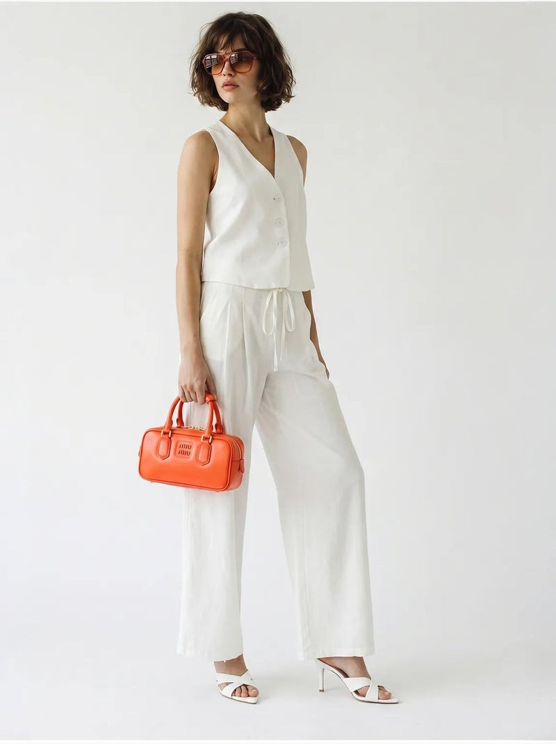 Ensemble gilet et pantalon large en coton lucci Blanc cassé - Kiabi