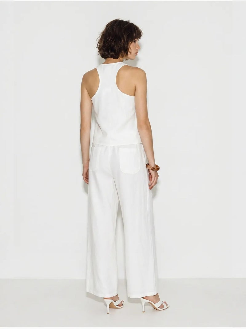Ensemble gilet et pantalon large en coton lucci Blanc cassé - Kiabi
