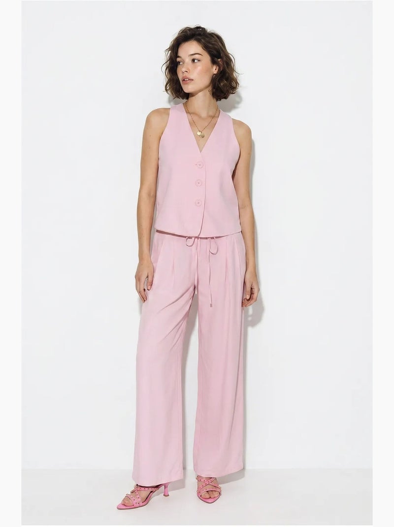Ensemble gilet et pantalon large en coton lucci Rose - Kiabi