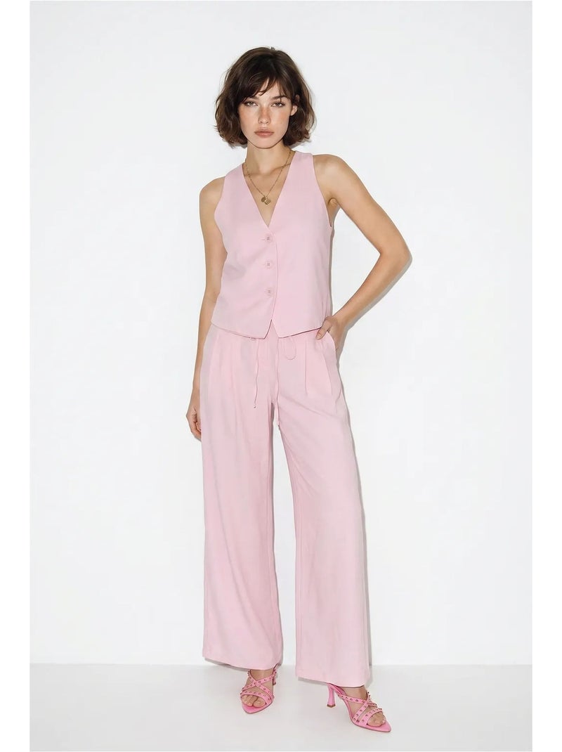 Ensemble gilet et pantalon large en coton lucci Rose - Kiabi
