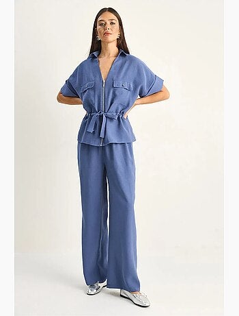Ensemble gilet et pantalon large en popeline de coton lucci