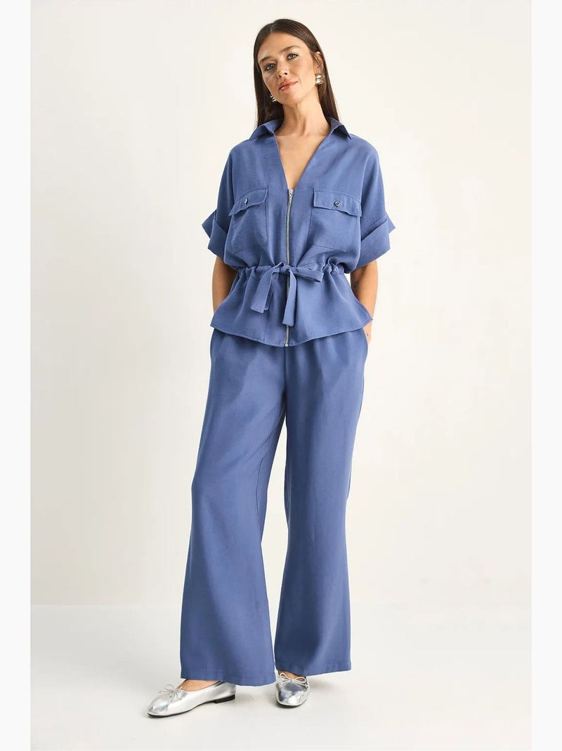Ensemble gilet et pantalon large en popeline de coton lucci Bleu - Kiabi