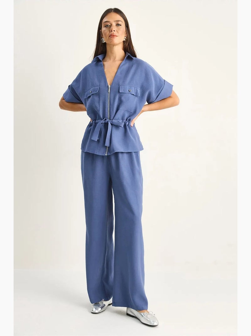 Ensemble gilet et pantalon large en popeline de coton lucci Bleu - Kiabi