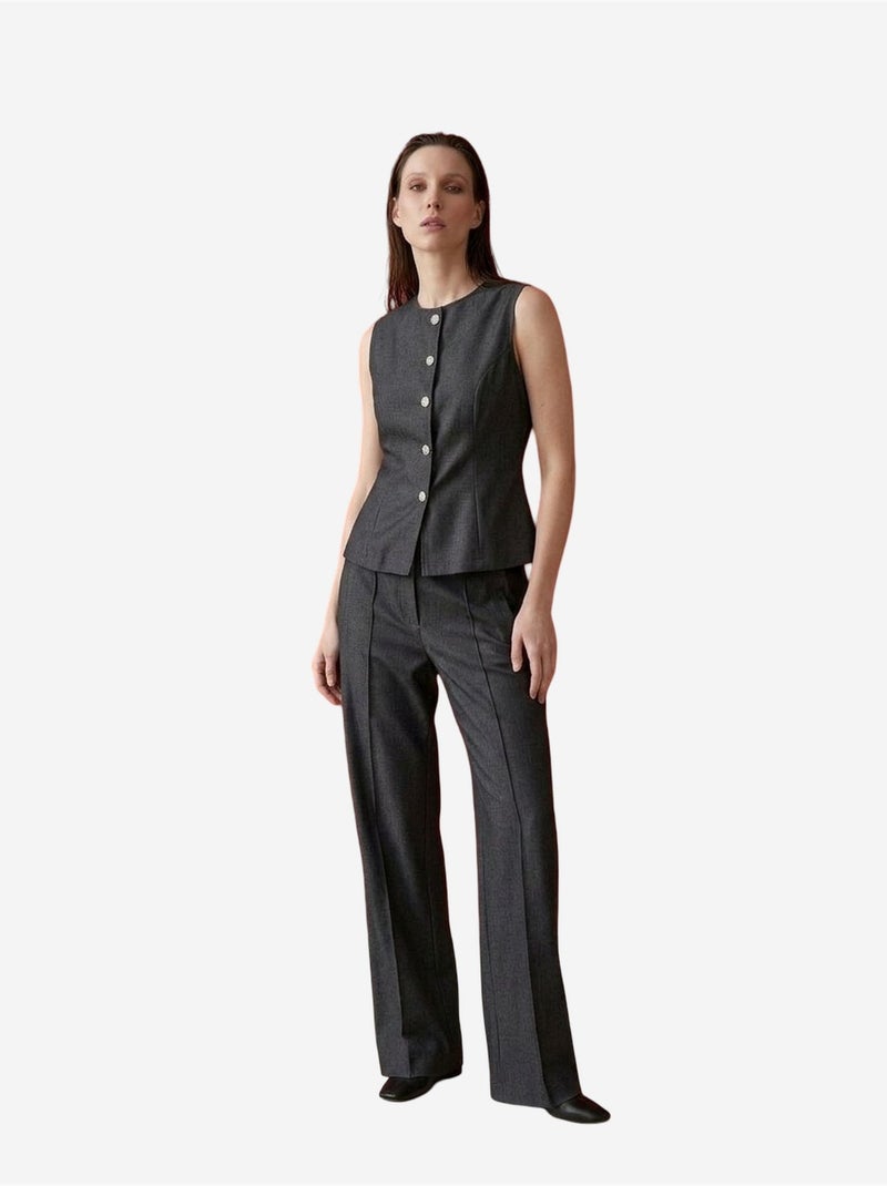Ensemble gilet et pantalon large en popeline de coton my fashion Gris foncé - Kiabi