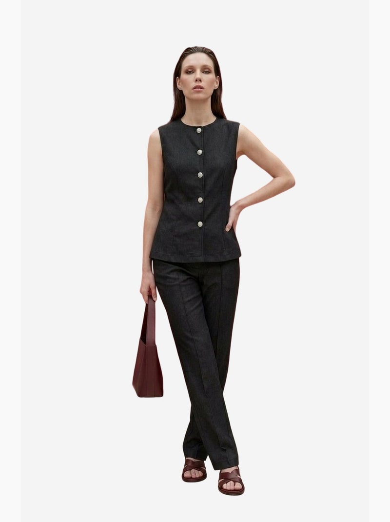 Ensemble gilet et pantalon large en popeline de coton my fashion Gris Noir - Kiabi