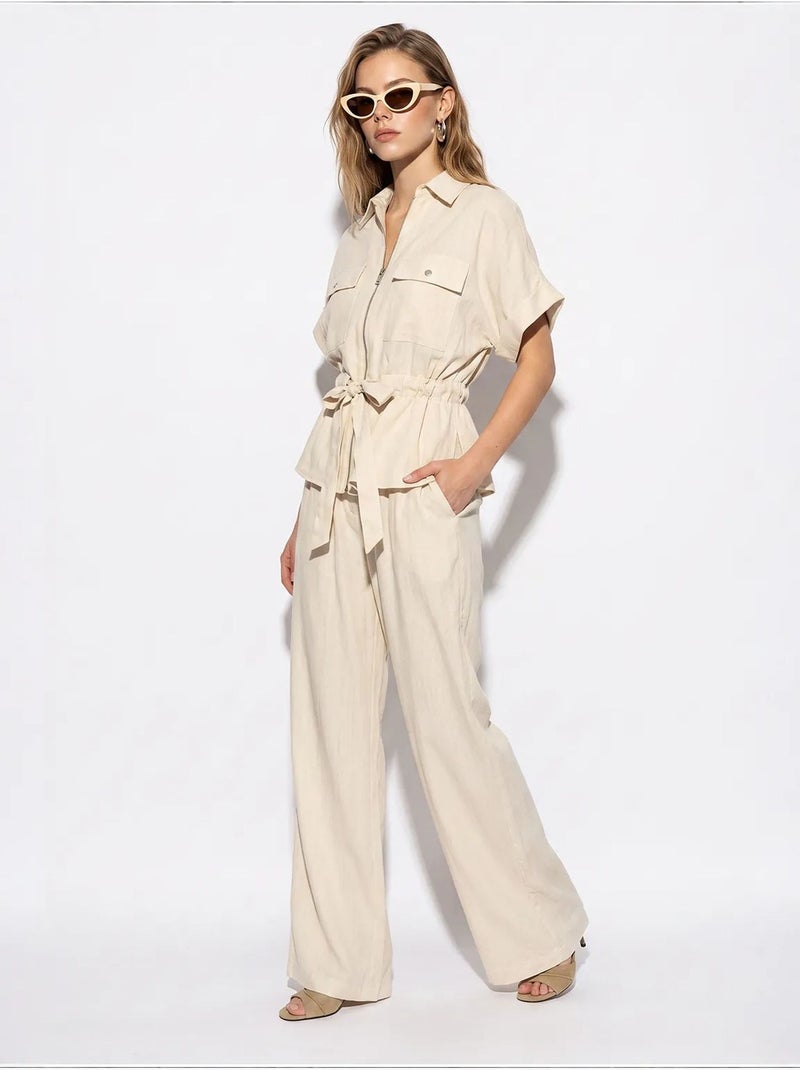 Ensemble gilet et pantalon large lucci Crème - Kiabi