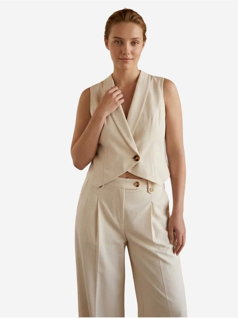Ensemble gilet sans manches et pantalon large my fashion Crème - Kiabi