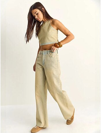 Ensemble haut dos-nu en denim taille haute et pantalon à jambes larges lucci