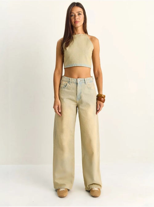 Ensemble haut dos-nu en denim taille haute et pantalon à jambes larges lucci - Kiabi