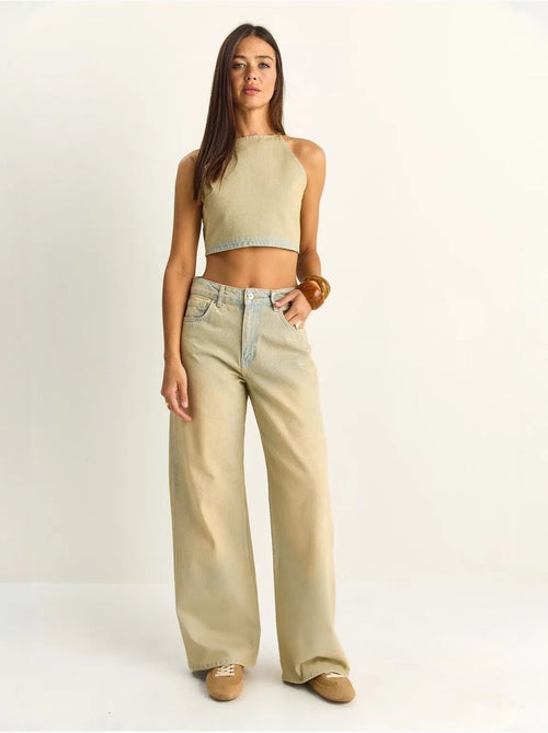 Ensemble haut dos-nu en denim taille haute et pantalon à jambes larges lucci - Kiabi