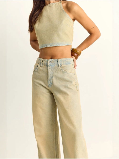 Ensemble haut dos-nu en denim taille haute et pantalon à jambes larges lucci - Kiabi