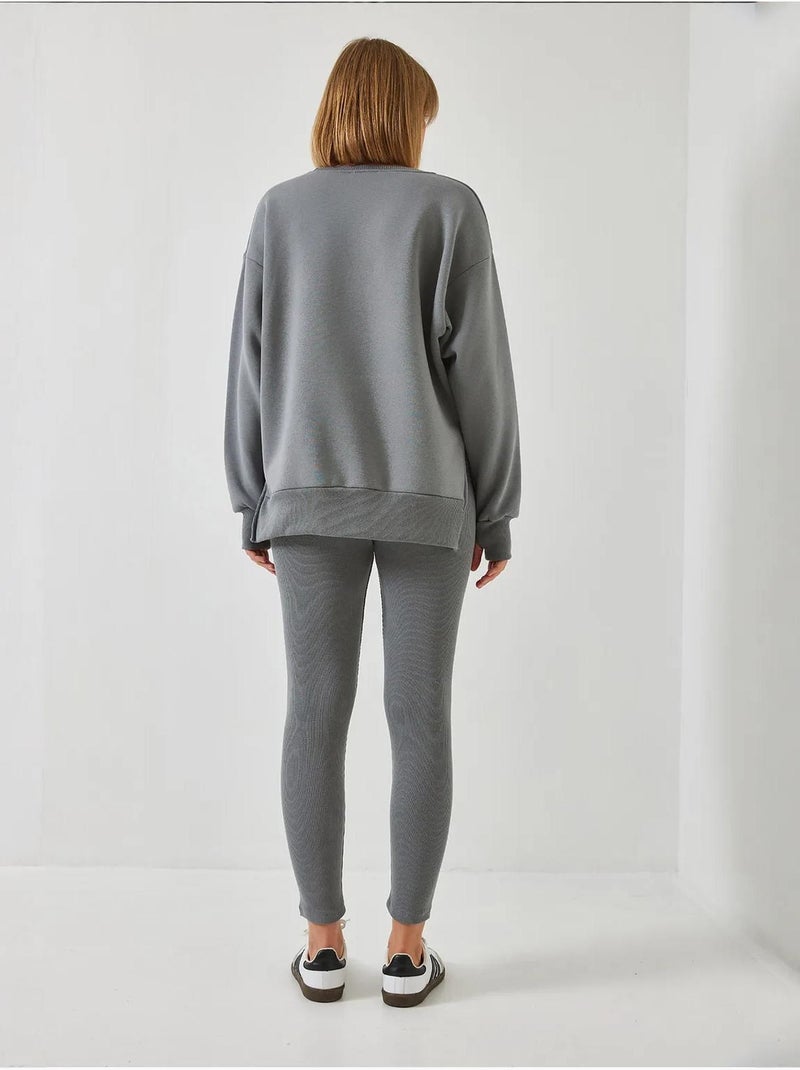 Ensemble haut et bas legging côtelé lucci Gris - Kiabi