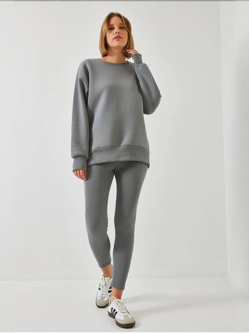 Ensemble haut et bas legging côtelé lucci Gris - Kiabi