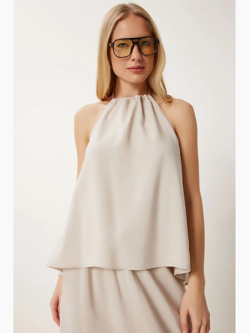 Ensemble haut halter à nouer et jupe large istanbul Sable - Kiabi