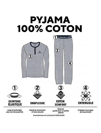 Ensemble homme pyjama court t-shirt col rond bicolore serge blanco