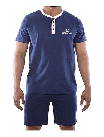 Ensemble homme pyjama court t-shirt col tunisien vintage serge blanco
