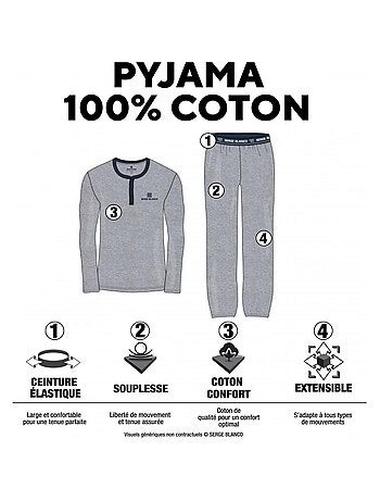 Ensemble homme pyjama court t-shirt col tunisien vintage serge blanco