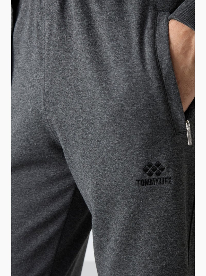 Ensemble homme sweat et pantalon coupe décontractée à col zippé tommy Gris Noir - Kiabi