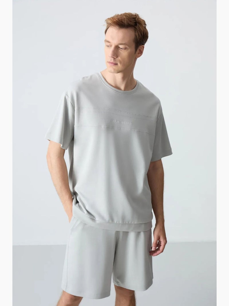 Ensemble homme t-shirt oversize et short en coton mélangé tommy Gris clair - Kiabi