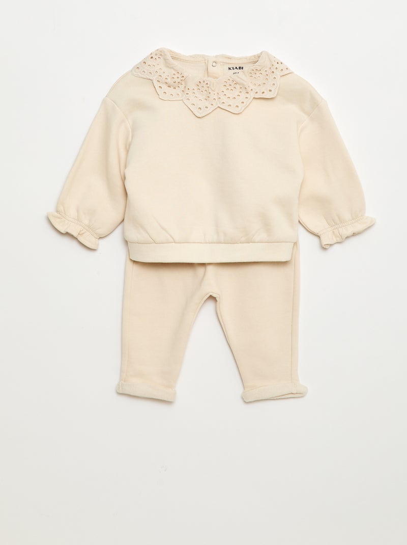 Ensemble jogging + sweat en molleton - 2 pièces Beige - Kiabi
