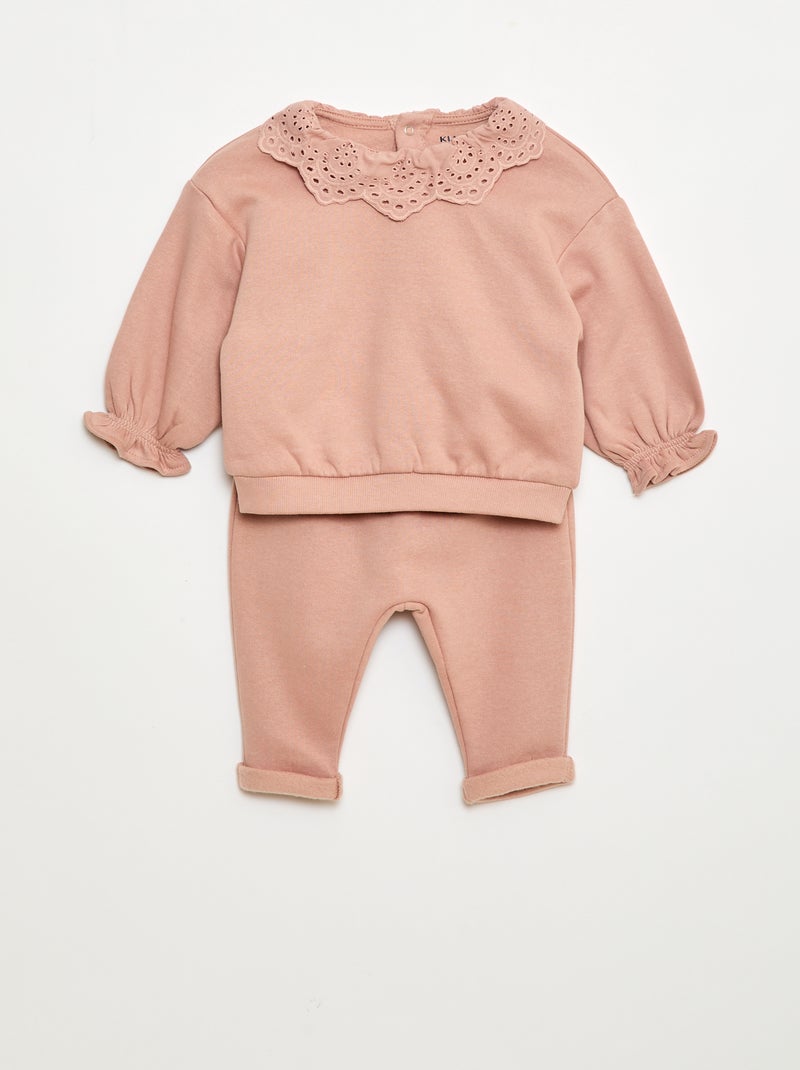 Ensemble jogging + sweat en molleton - 2 pièces Vieux rose - Kiabi