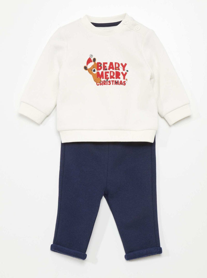 Ensemble jogging sweat + pantalon - 2 pièces Blanc/Marine - Kiabi