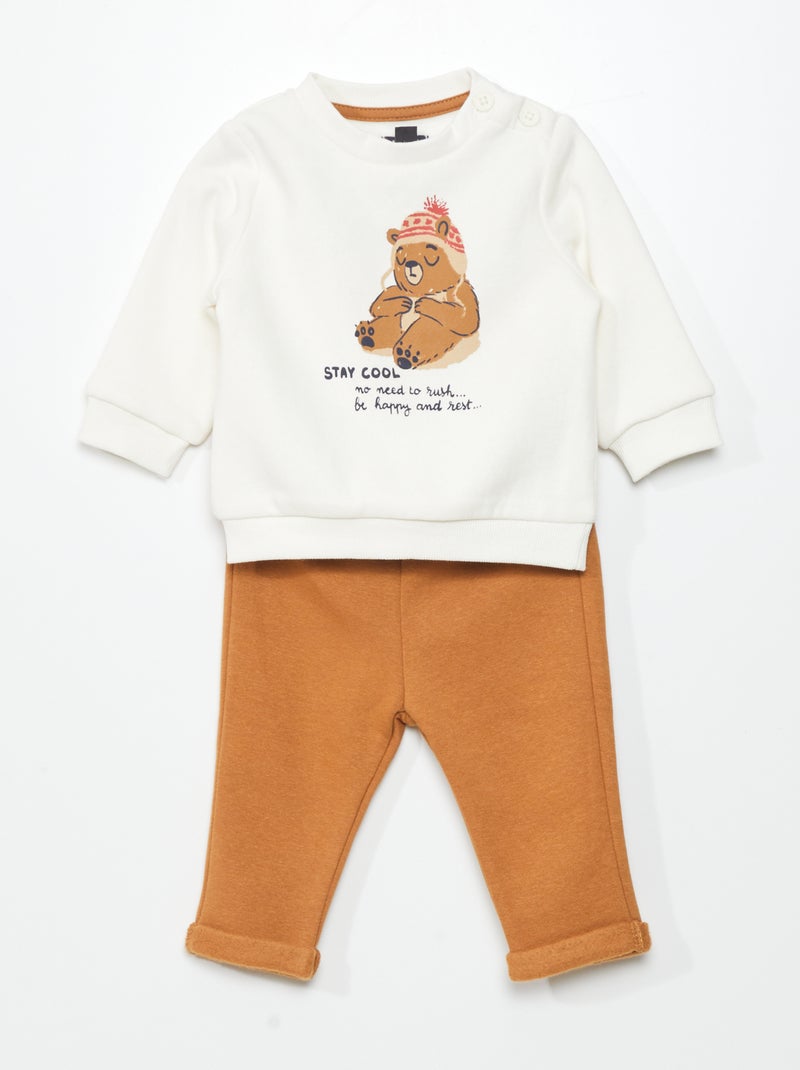 Ensemble jogging sweat + pantalon - 2 pièces Marron/blanc - Kiabi
