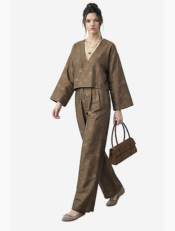 Ensemble kimono oversize à col v fleuri et pantalon large lucci