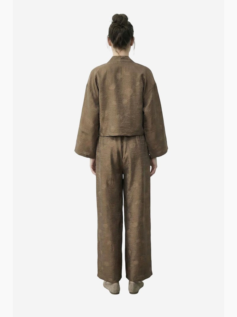 Ensemble kimono oversize à col v fleuri et pantalon large lucci Kaki - Kiabi