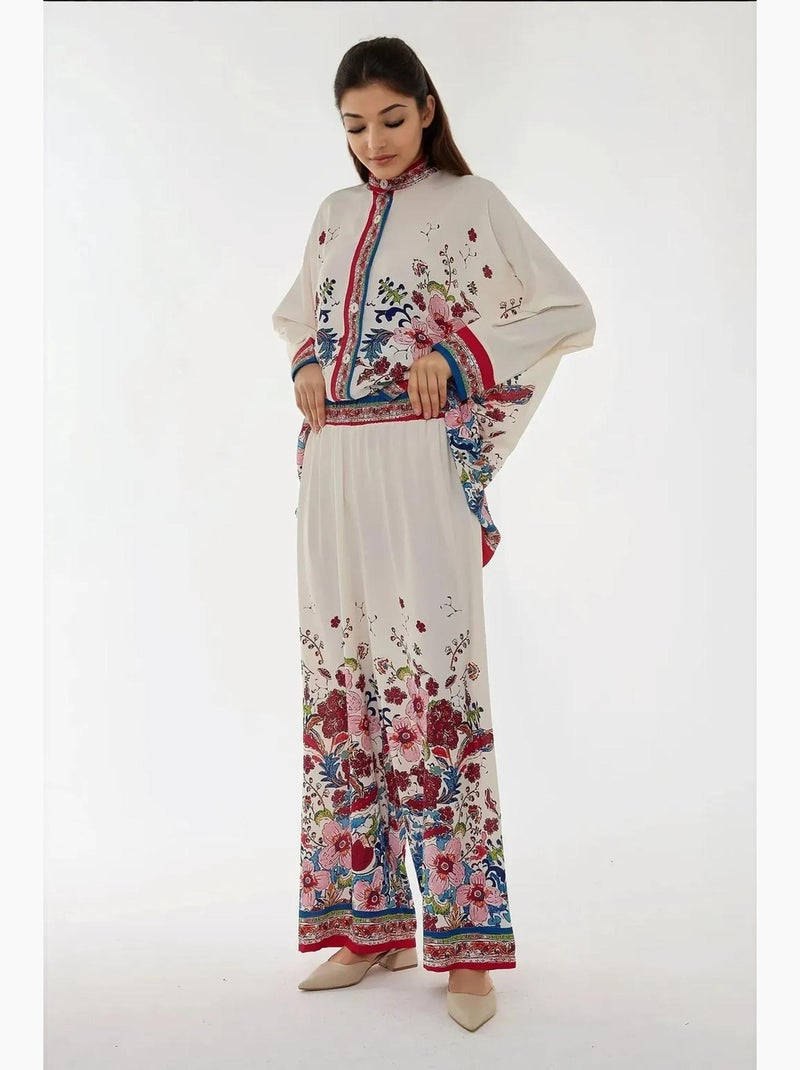 Ensemble kimono-pantalon taille haute imprimé hiccup Blanc - Kiabi