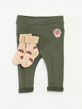 Ensemble legging en tricot animé + chaussettes all-over en coton