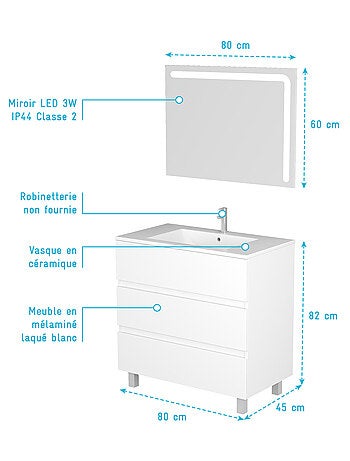 Ensemble meuble vasque et miroir à led