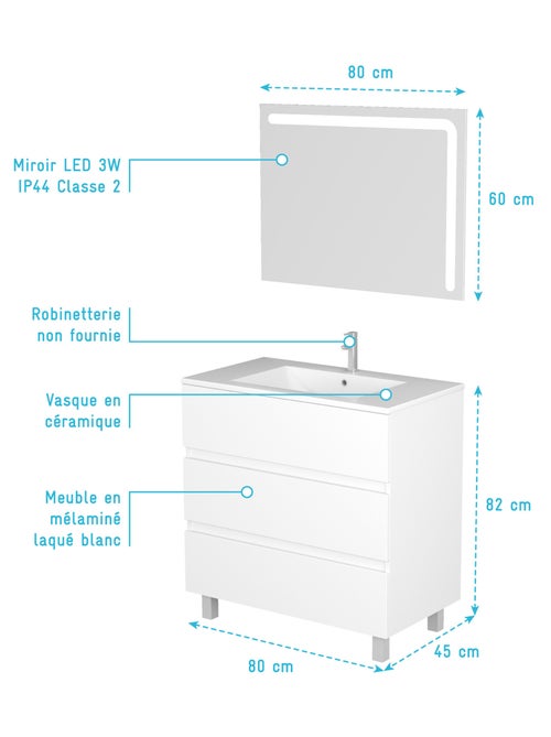 Ensemble meuble vasque et miroir à led - Kiabi Ensemble meuble vasque et miroir à led - Kiabi
