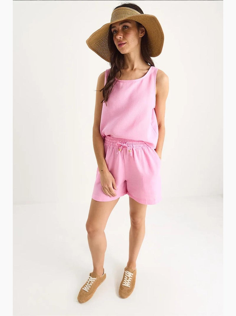 Ensemble mousseline, chemisier à bretelles et short à poches lucci Rose fluo/Solinotes - Kiabi