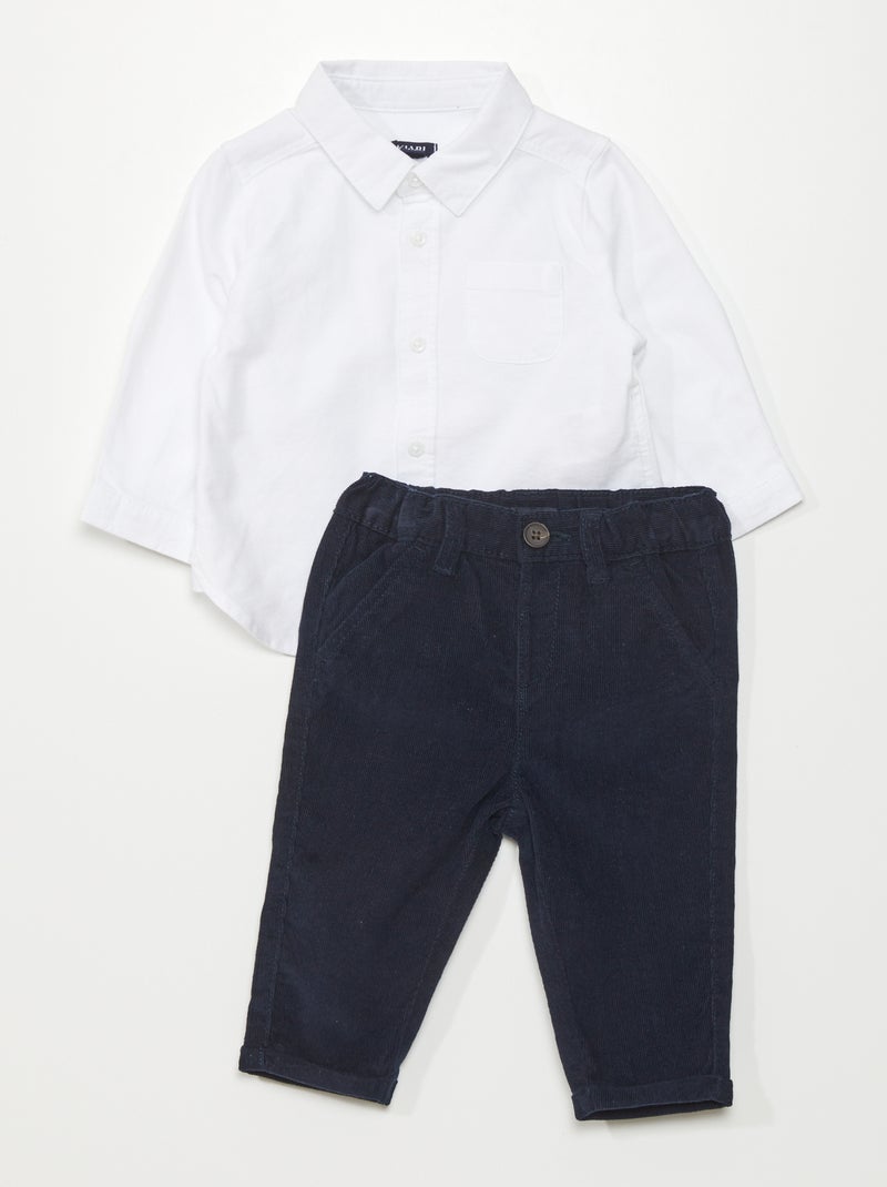 Ensemble pantalon + chemise Blanc/marine - Kiabi