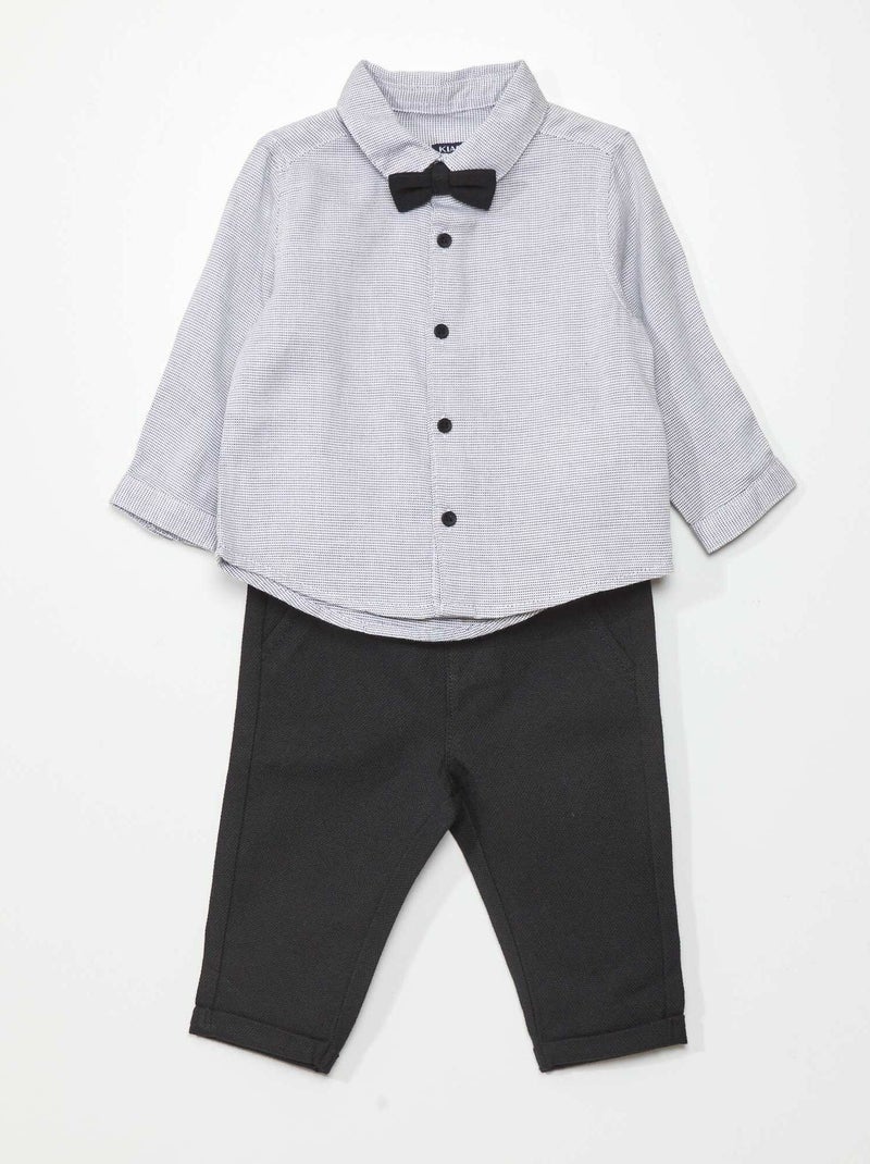 Ensemble pantalon + chemise + nœud papillon - 3 pièces Noir/gris - Kiabi