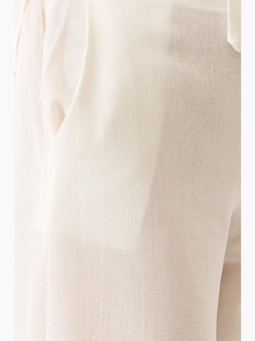 Ensemble pantalon kimono palazzo en lin à col en v et manches chauve-souris lucci - Kiabi
