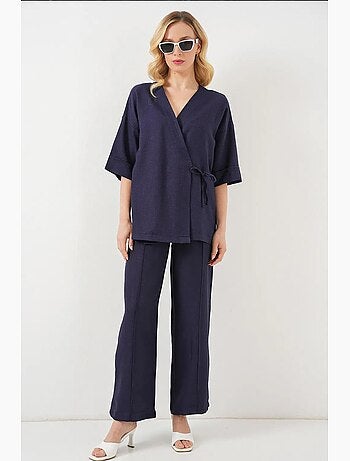 Ensemble pantalon kimono surdimensionné à col en v et fermeture à nouer bdart