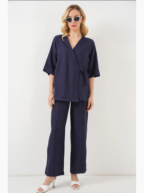 Ensemble pantalon kimono surdimensionné à col en v et fermeture à nouer bdart - Kiabi