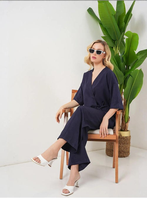 Ensemble pantalon kimono surdimensionné à col en v et fermeture à nouer bdart - Kiabi